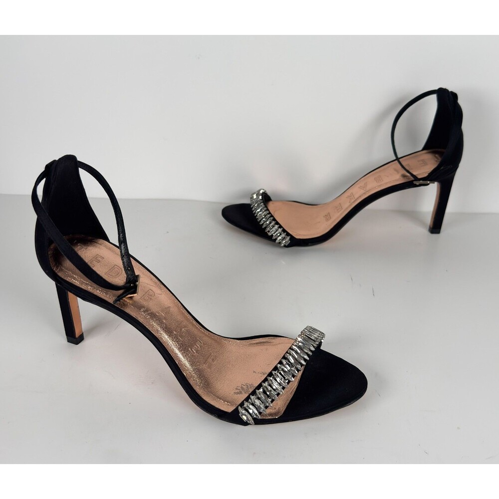 Ted Baker Saralia Crystal Embellished Black  Ankle Strap Sandals EU 39.5 US 9.5